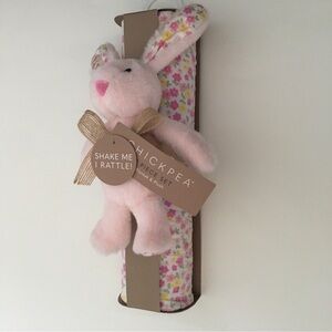 NEW Baby Blanket Muslin Cotton and Small Pink Plush Bunny Rattle Soft Baby Toy